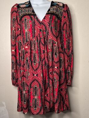 Zara Red Paisley Mini Dress with Black Accents